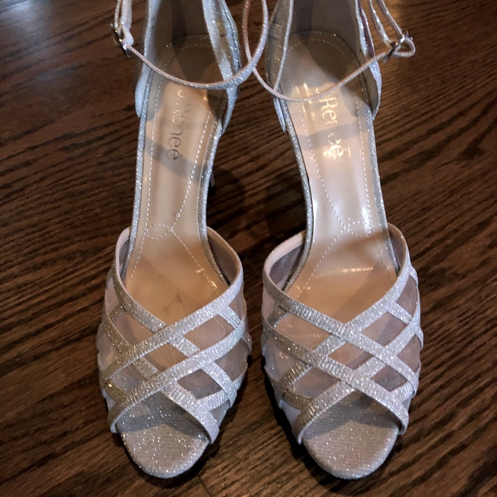 J.Renee Mataro silver sandals dance glitter fabric mesh